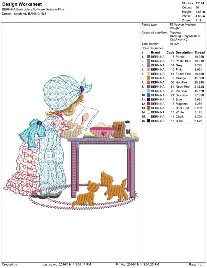 Sarah kay baking instant machine embroidery download 3 diff sizes 8x7 6x6 5x5 d134 image 4