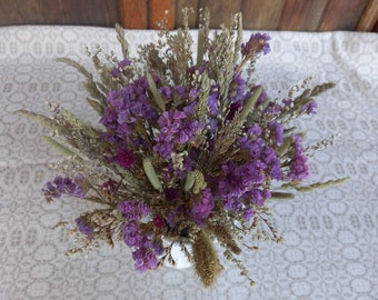 Purple dried flower and wild grass bouquet, dried flower bouquet, dried statice flowers, rustic bridal bouquet, rustic weddings
