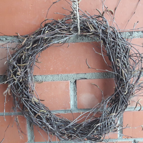 Couronne de brindille de bouleau, Couronne de porte printanière, Couronne de Pâques, Cerceau de brindilles, Couronne de branches réelles, Couronne de porte rustique