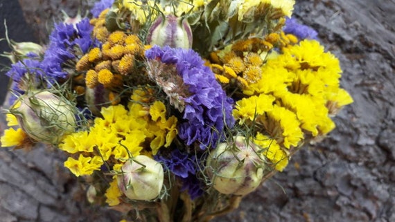 Secs Bouquet Jaune Bleu Secs Fleur Bouquet Séché Véritable Décor Rustique à La Maison Mariage Rustique Bouquet Sec Mariage Bouquet Vase De Fleurs