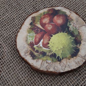 Wood slice artwork autumn motive on slice decoupage Wall decor Ornament on wood Rustic home decor Decorative Tray Wall decor