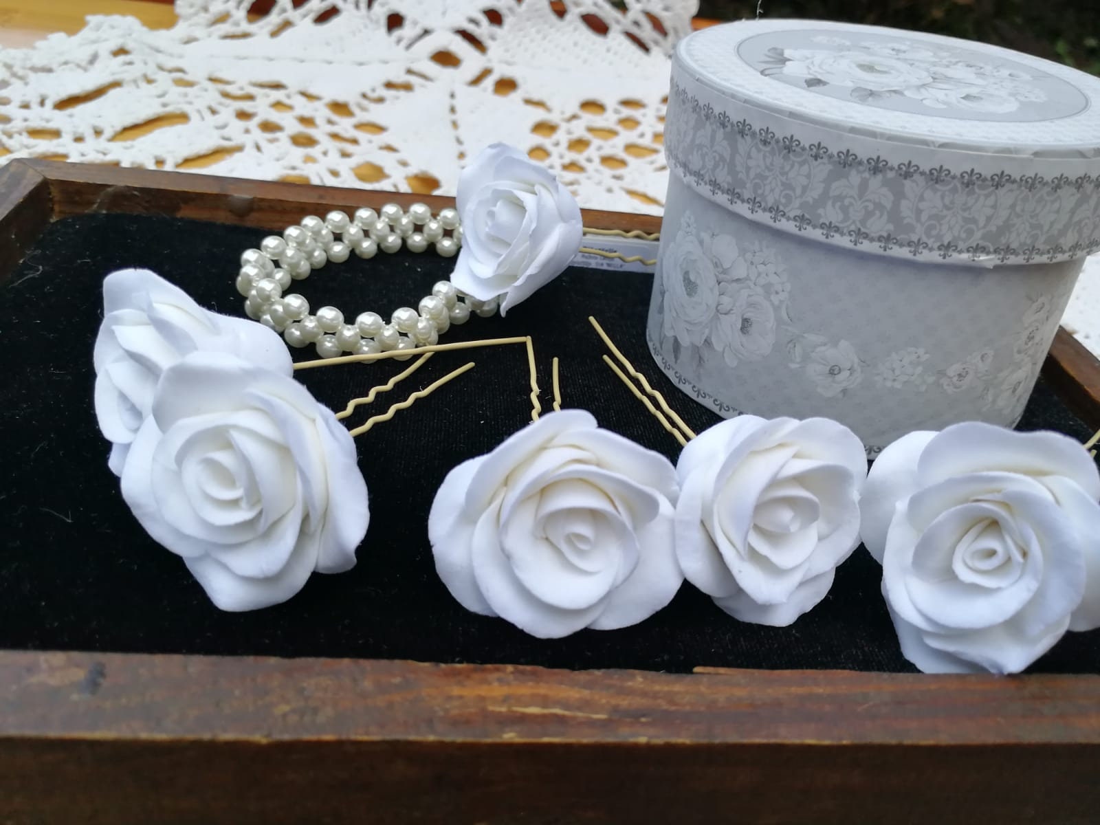 6 pezzi Gioielli per Capelli Rose su parentesi Matrimonio Bianco Crema e più selezione colore 