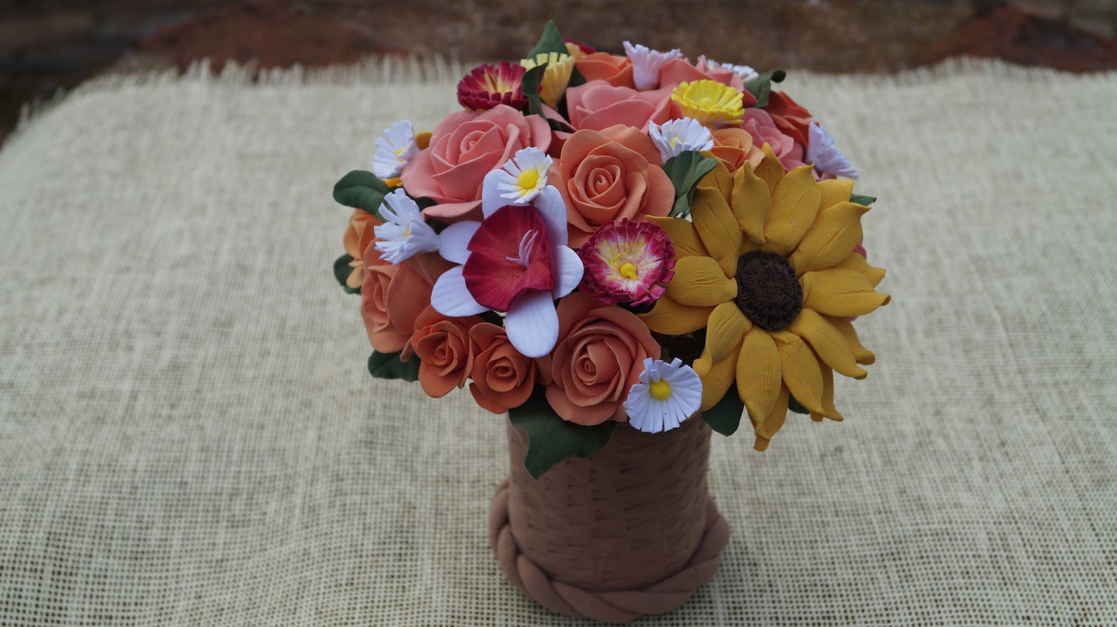 Romantic Polymer Clay Flower Bouquet Polymer Flowers With Vase Etsy