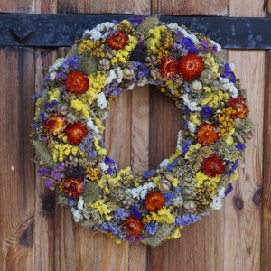 Summer flower wreath Front door wreath Colorful dried flowers Entryway wreath Indoor decor Rustic door wreath