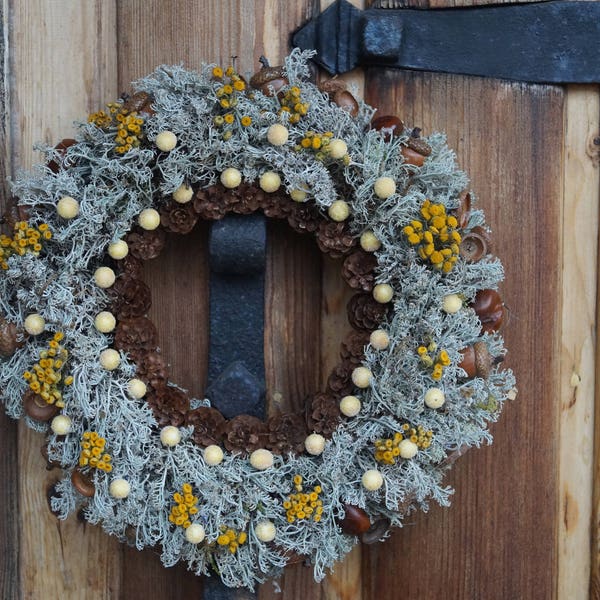 Moss wreath Winter wreath Cones and acorns wreath Rustic wreath Frosted Christmas wreath farmhouse decor Door wreath Christmas door wreath