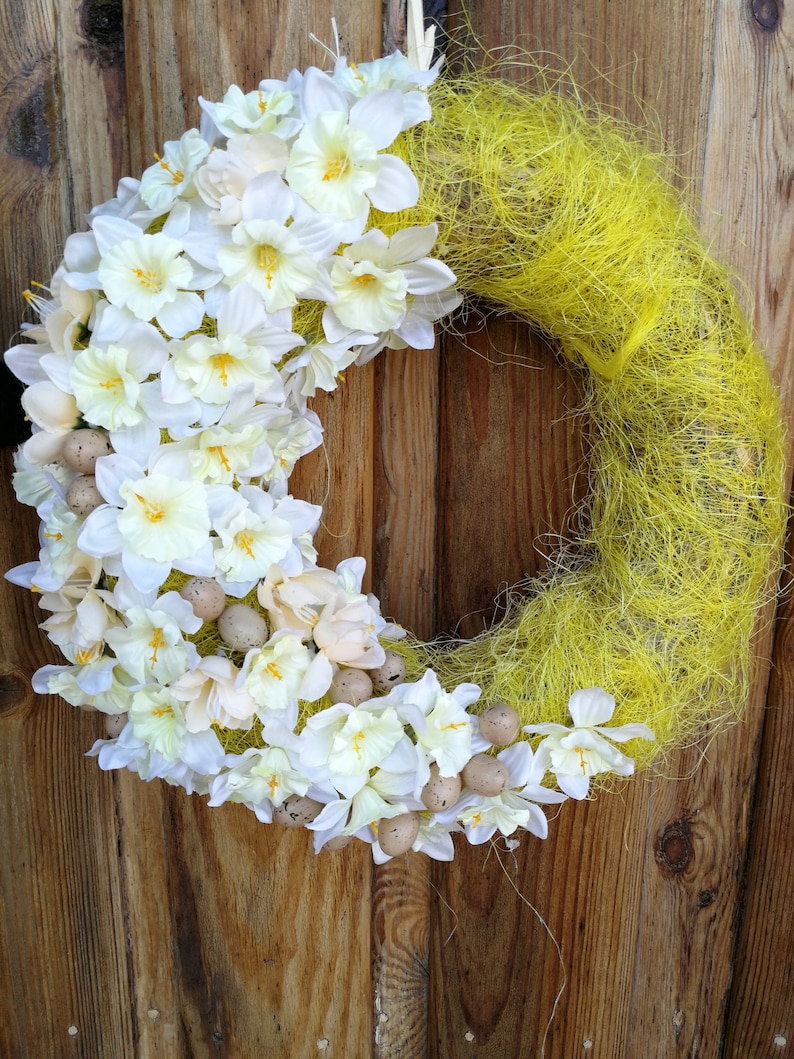 Spring Front Door Wreath With Daffodils And Small Eggs Easter Image 0