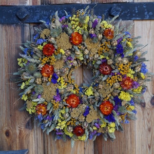 Dried summer flower door wreath Floral door wreath Summer wreath Spring wreath Entryway wreath rustic door wreath rustic home decor Colorful