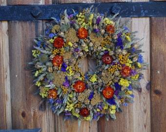 Dried summer flower door wreath Floral door wreath Summer wreath Spring wreath Entryway wreath rustic door wreath rustic home decor Colorful