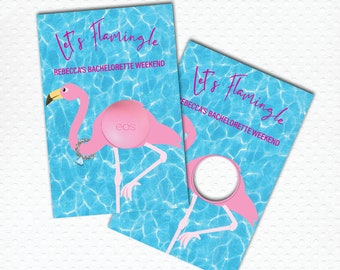 PRINTABLE Tropical Let’s Flamingle Pink Flamingo EOS Round Sphere Chapstick Lip Balm Card - Personnalisation du nom