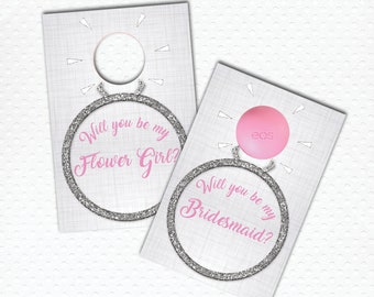 PRINTABLE Will You Be My Bridesmaid/Maid of Honor/Matron of Honor/Flower Girl/Junior Bridesmaid EOS Round Sphere Chapstick Lip Balm Card