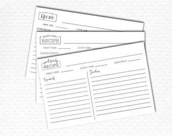 Recette de famille secrète de style moderne imprimable 4 pouces par 6 pouces Cartes de recettes