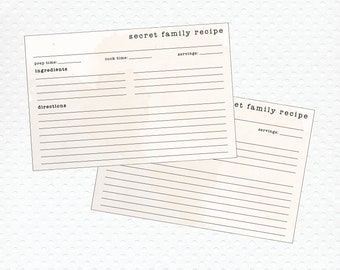 Recette de famille secrète de Style vintage IMPRIMABLE 4 pouces par 6 pouces Cartes de recettes