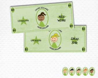 Imprimable pour les filles : dollars de corvée pour les enfants, gestion de l'argent pour les enfants, personnalisation sur demande