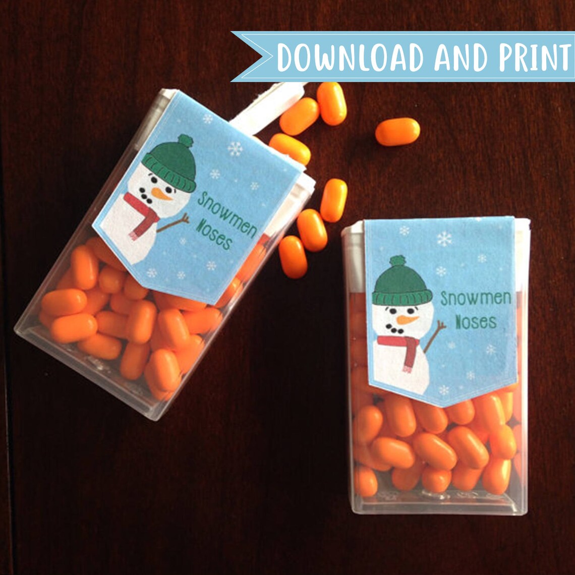 PRINTABLE Tic Tac Box Sticker Label for Holiday Snowmen Noses Custom by
