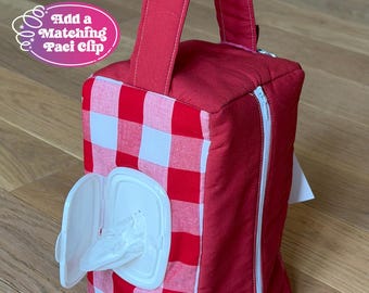 Pochette cacahuète écossaise rouge - Sac pour bébés et tout-petits avec anse, trou pour essuyer et porte-clés