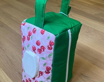 Pochette rose cerise, cacahuètes - Sac pour bébés et tout-petits avec anse, trou pour essuyer et porte-clés