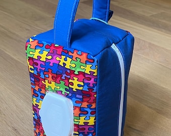 Autisme Puzzle Peanut Pouch - Sac pour les indispensables du bébé et du tout-petit avec anse, passage pour le chiffon et porte-clés