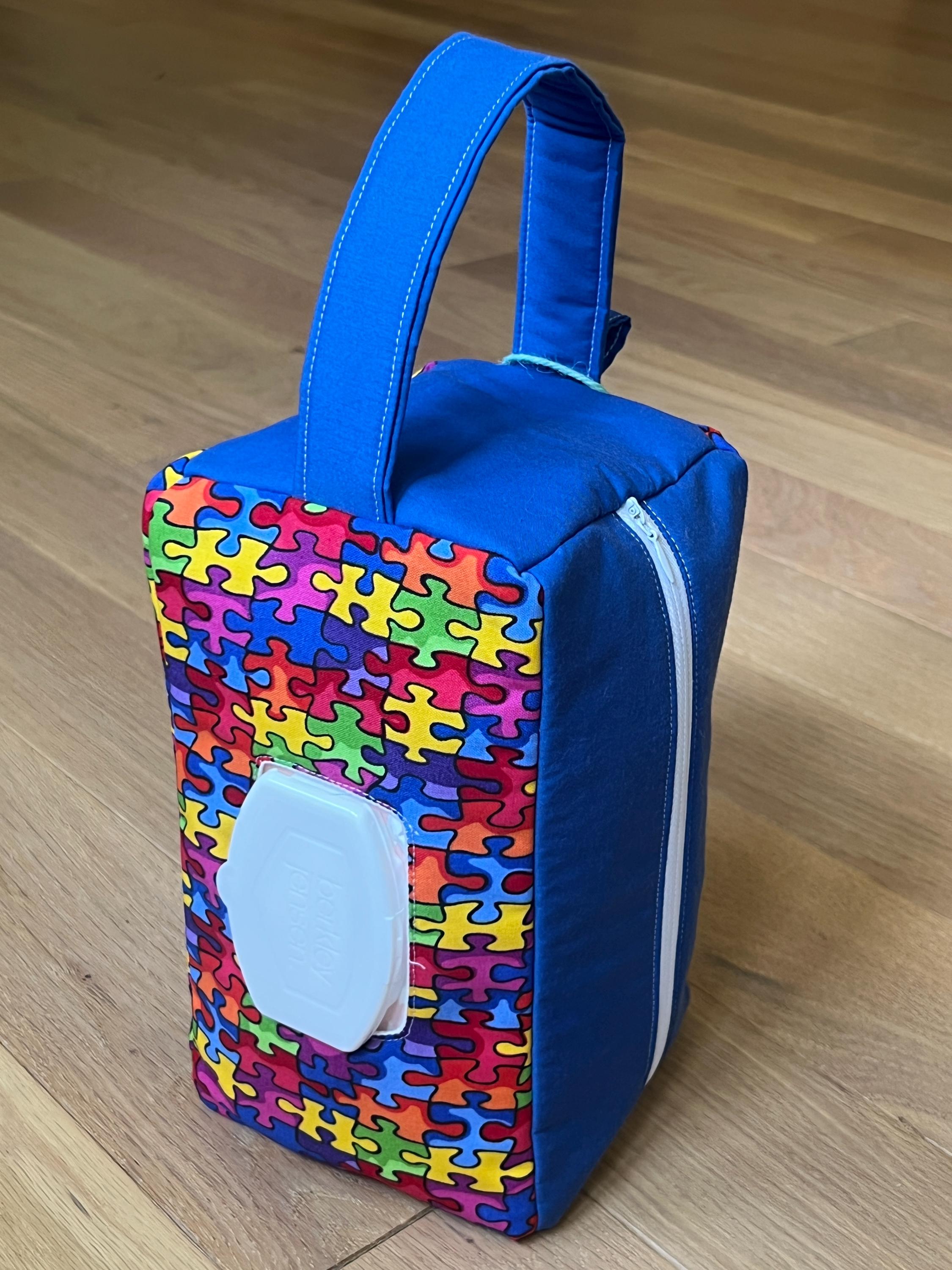 Autism Puzzle Peanut Pouch - Baby and Toddler Essentials Bag with Handle, Wipe Hole and Keyring