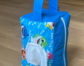 Pochette cacahuètes Baby Shark - Sac pour bébés et tout-petits avec poignée, trou pour essuyer et porte-clés