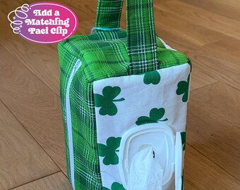 Pochette à carreaux en forme de trèfle et de cacahuètes - Sac pour bébés et tout-petits avec poignée, trou pour essuyer et porte-clés