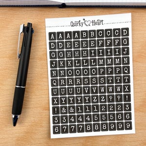 Alphabet pour machine à écrire : noir | Stickers pour agendas, artisans, bullet journal, scrapbooking, 4,75 x 6,75 pouces