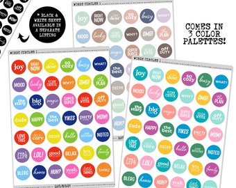 Wordy Circles Colorful Printable Stickers for Planning, Scrapbooking, Journaling