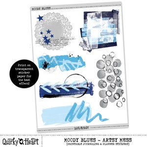Moody Blues Artsy Mess printable stickers for planning, scrapbooking, art journaling
