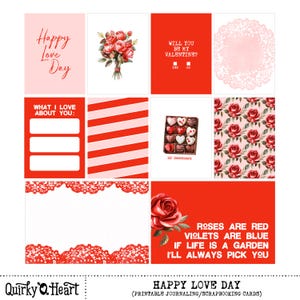 Happy Love Day druckbare Journaling Karten für Scrapbooking, Art Journaling, Planer, Basteln