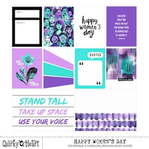 Cartes de journalisation imprimables pour la journée de la femme pour le scrapbooking, la journalisation artistique, les agendas, la création