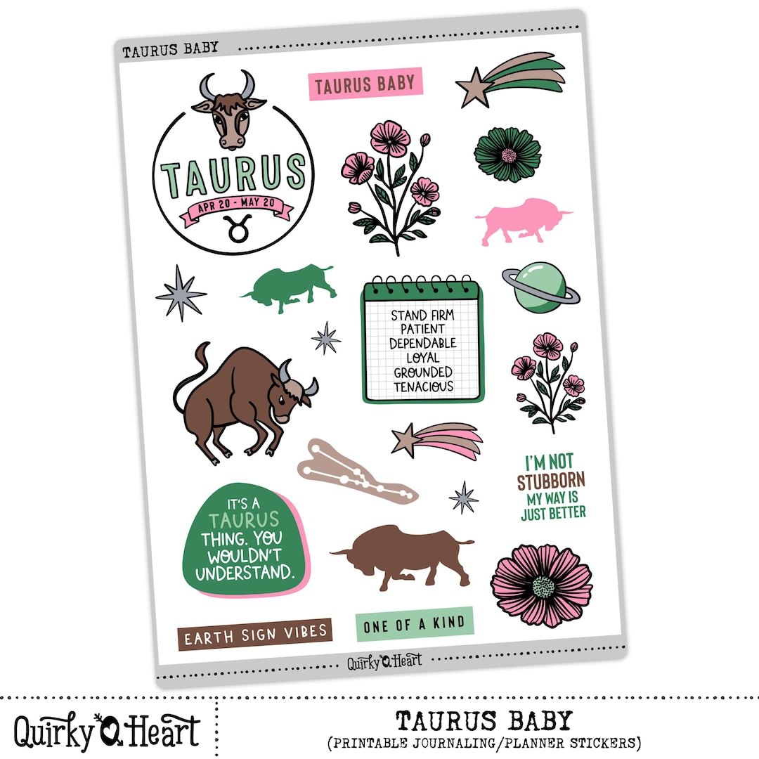 Taurus Baby Digital Printable Astrology Zodiac Stickers for Planning ...