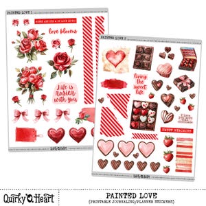 Adesivi stampabili Painted Love / San Valentino per la pianificazione, la scrittura di un diario, lo scrapbooking