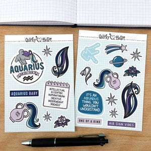 Stickers bébé Verseau | Stickers pour agenda et bullet journal, 4,75 x 6,75 po.
