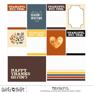 Cartes de journalisation imprimables reconnaissantes pour le scrapbooking, la journalisation artistique, les agendas, la création