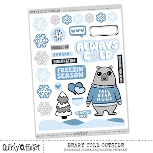 Autocollants imprimables Beary Cold Outside pour la planification, la journalisation, le scrapbooking