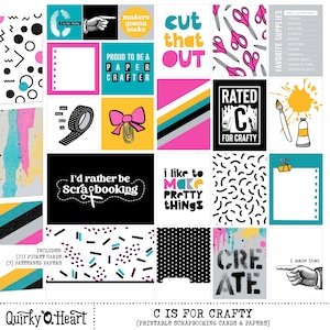 Cartes de journalisation imprimables C is for Crafty pour le scrapbooking, la journalisation artistique, les agendas