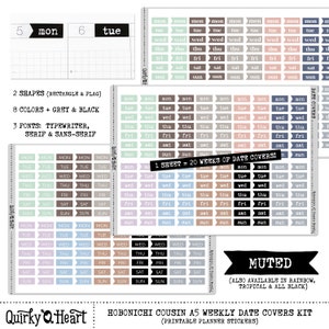 Printable Date Covers for Hobonichi Cousin A5 Weekly Planner Stickers for planning journaling