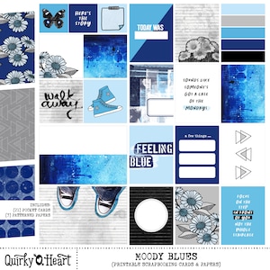 Cartes de journalisation imprimables Moody Blues pour le scrapbooking, la journalisation artistique, les planificateurs
