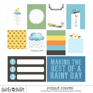 Cartes de journalisation imprimables Puddle Jumper pour scrapbooking, journalisation artistique, agendas, travaux manuels