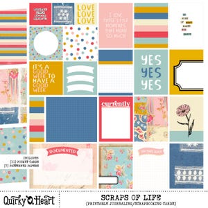Cartes de journalisation imprimables Scraps of Life pour le scrapbooking, la journalisation artistique et les agendas
