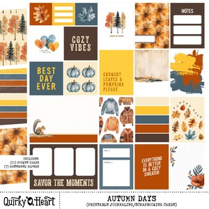 Cartes de journalisation imprimables Autumn Days pour scrapbooking, journalisation artistique, agendas