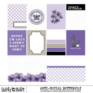 Cartes de journalisation imprimables papillon anti-sociales pour le scrapbooking, la journalisation d'art, les agendas, l'artisanat