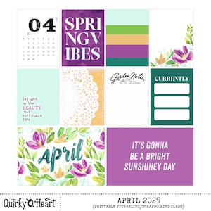 Cartes de journalisation imprimables d'avril 2025 pour le scrapbooking, la journalisation artistique, les agendas et la création