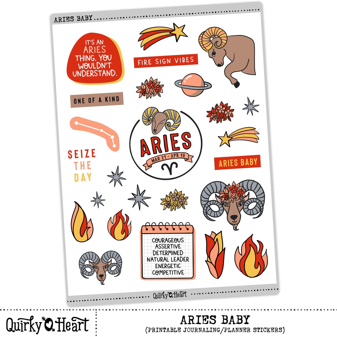 Aries Baby Digital Printable Astrology Zodiac Stickers for Planning ...