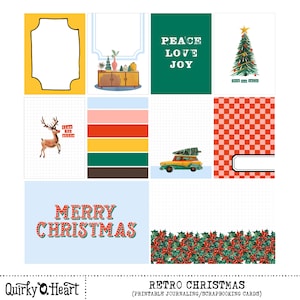 Retro kerst afdrukbare logboekkaarten voor scrapbooking, art journaling, planners en knutselen