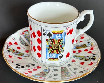 DEMITASSE CUPS SET Of 8 Cups and Saucers ~ "Cut For Coffee" ~ Elizabethan Staffordshire Fine Bone China ~ Made In England