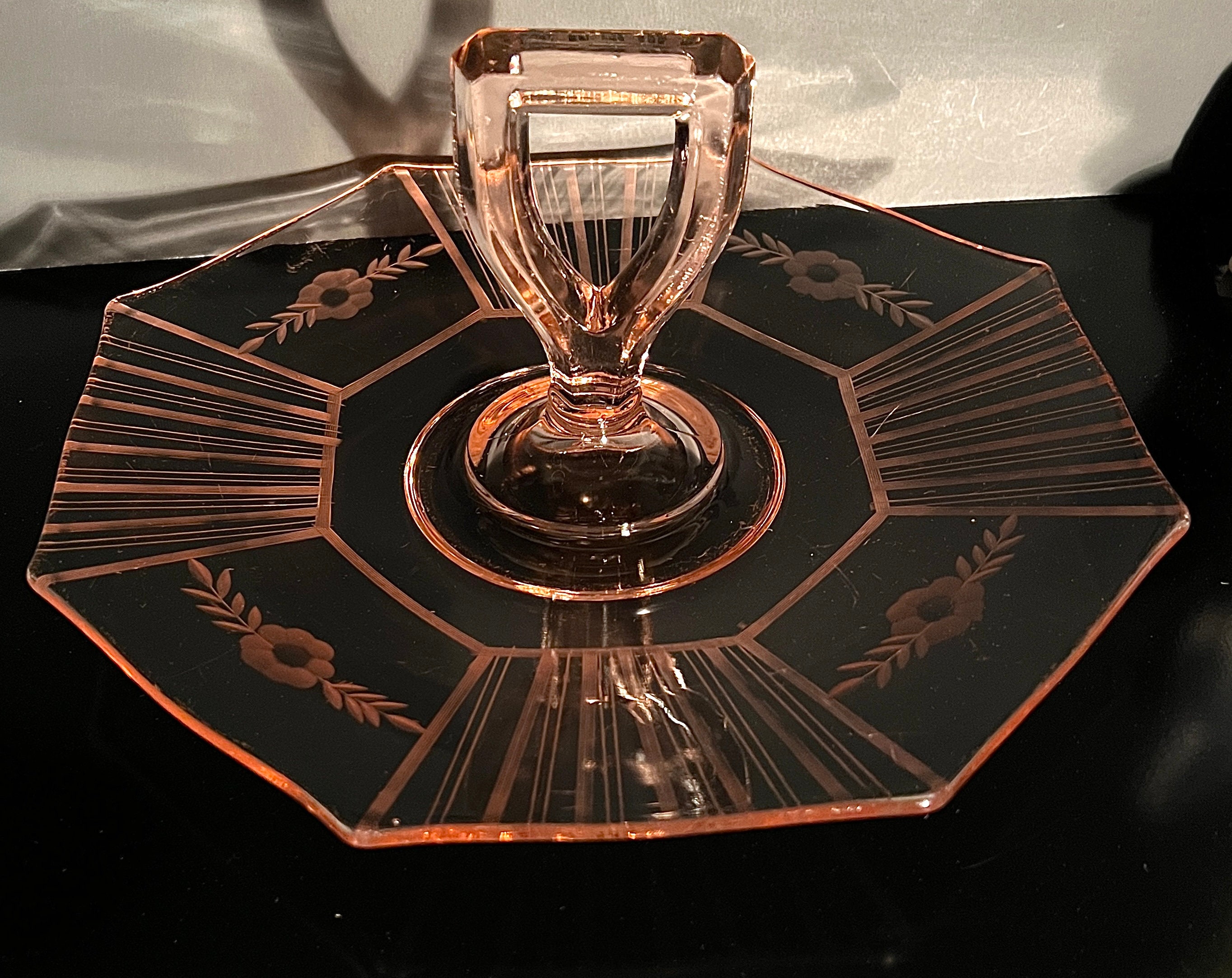 PINK DEPRESSION GLASS Pink Glass Serving Tray With Handle Etsy