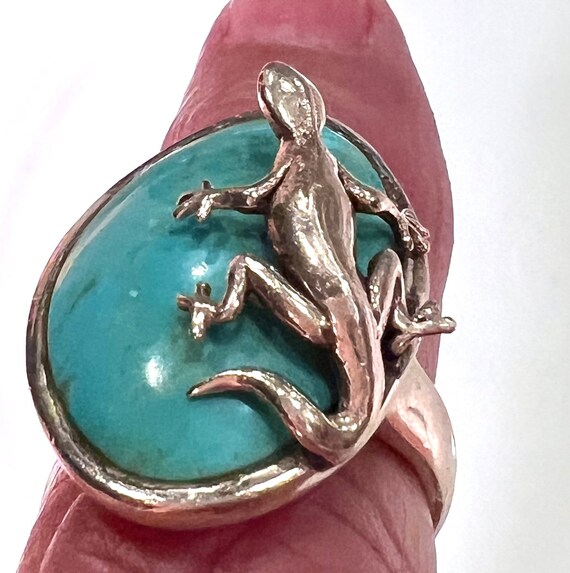 TURQUOISE STERLING SILVER Lizard Ring ~ Vintage S… - image 6