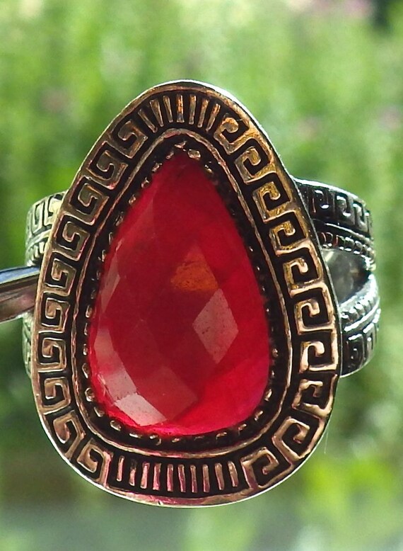 Seductive Faceted Ruby Ring ~ Teardrop Natural Ru… - image 3