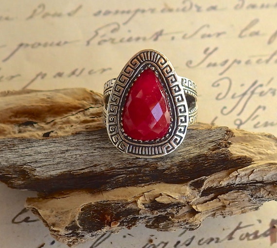 Seductive Faceted Ruby Ring ~ Teardrop Natural Ru… - image 1