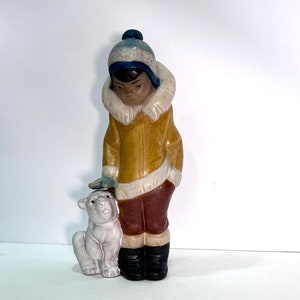 LLADRO INTUIT ESKIMO Boy With Polar Bear Cub ~ Matte Glaze ~ Lladro Number 2269 ~ Mint Condition ~ No Chips, Cracks or Repairs